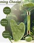 Jade Roller Set Cooling Eye Gua Sha Tool Facial Beauty Massage For Face Jade Wheel Green