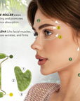 Jade Roller Set Cooling Eye Gua Sha Tool Facial Beauty Massage For Face Jade Wheel Green