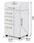 Professional Salon Storage Trolley – Marble-Style Beauty Cabinet with 4 Drawers & Gold Handles