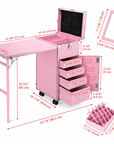 Professional Rolling Manicure Table – Foldable Nail Tech Desk with 4 Drawers & Travel Case
