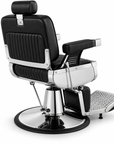 Professional Hydraulic Barber Chair – Black Reclining Salon Chair with Adjustable Headrest & Foldable Footrest