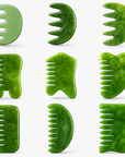 Theia Premium Natural Jade Gua Sha Comb Set – Multi-Shape Massager for Face, Scalp & Body