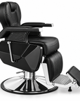 Professional Hydraulic Barber Chair – Black Reclining Salon Chair with Adjustable Headrest & Footrest