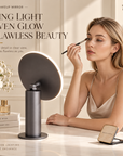 Premium LED Makeup Mirror with 3-Color Lighting, Stepless Dimming, 4800mAh Battery & 0–90° Adjustable Stand