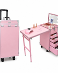 Professional Rolling Manicure Table – Foldable Nail Tech Desk with 4 Drawers & Travel Case