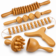 6-in-1 Wooden Massage Tool Set with Rollers, Gua Sha Board & Body Massage Tools