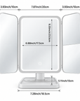 Tri-Fold LED Vanity Mirror with Touch Control, Folding Side Panels & Storage Base