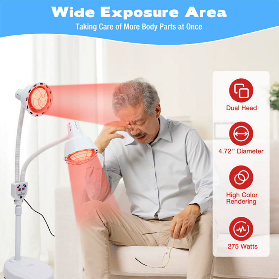 Theia Pain Care Pro Dual-Head Infrared Heat Therapy Lamp with Adjustable Floor Stand – Physiotherapy & Pain Relief Solution