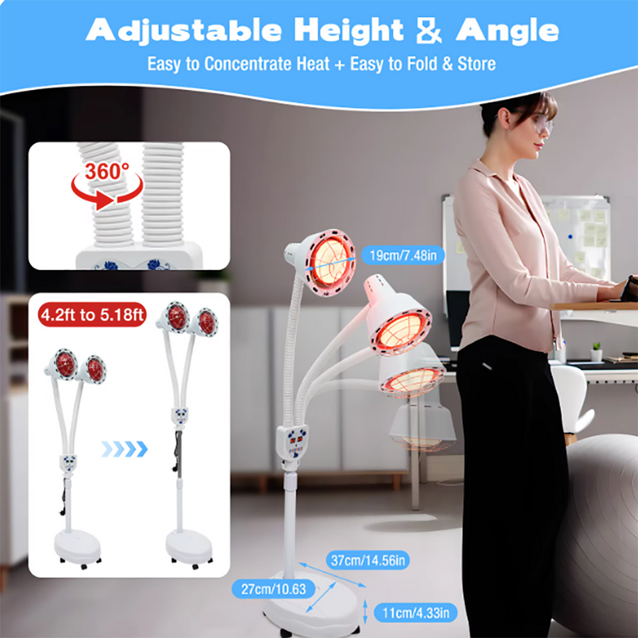 Dual-Head Infrared Heat Therapy Lamp with Adjustable Floor Stand