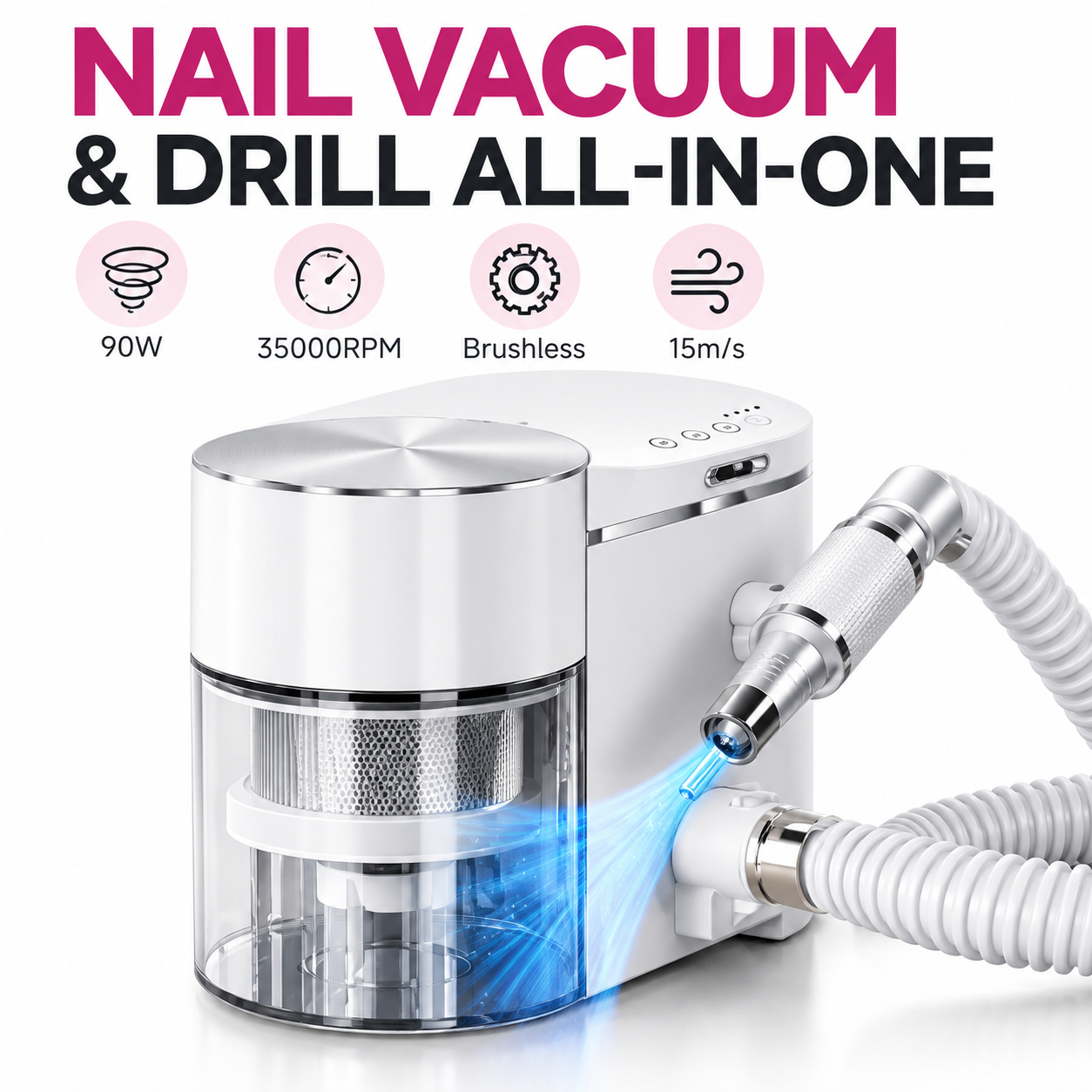 2-in-1 Professional Nail Drill & Dust Collector 35,000 RPM with 12kPa Suction