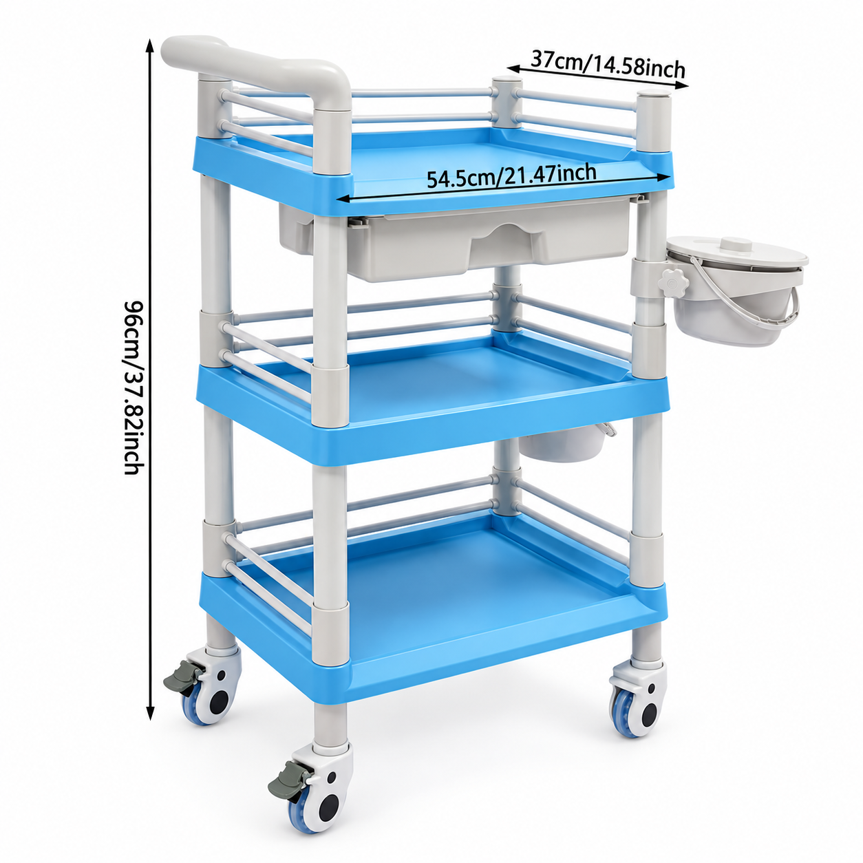 3-Tier Professional Salon Utility Cart with Drawer, 2 Side Bins & Locking Wheels – Mobile Beauty Spa Storage Trolley