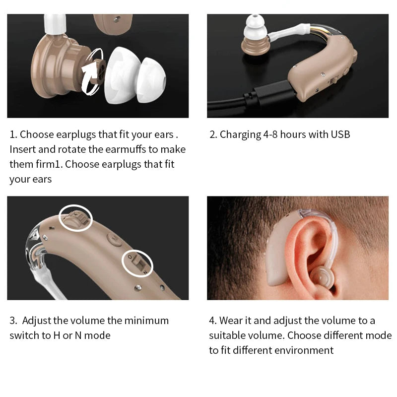 Mini Rechargeable Digital Hearing Aid – BTE Sound Amplifier for Elderly, Portable with Adjustable Tone