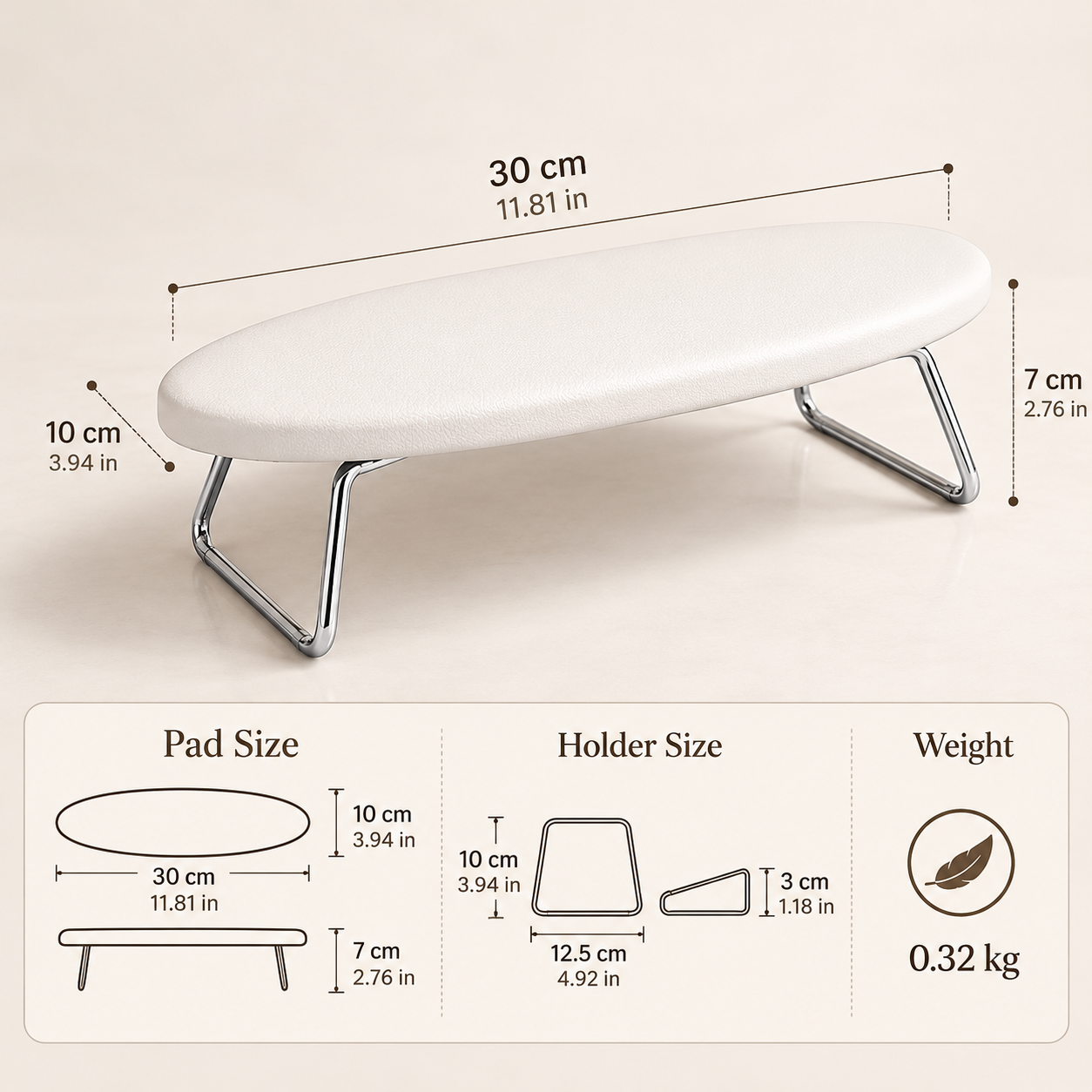 Foldable Manicure Hand Rest – White PU Leather Nail Armrest with Stainless Steel Stand for Nail Salons