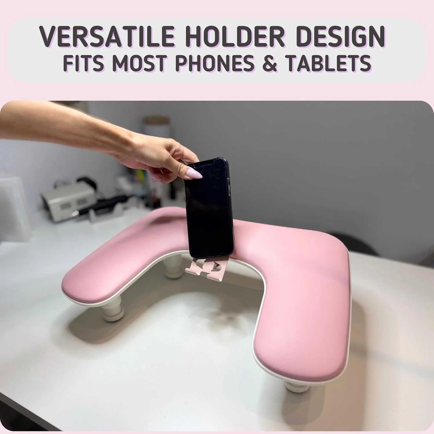 Adjustable U-Shaped Nail Arm Rest – Professional Manicure Hand Rest with Phone Holder