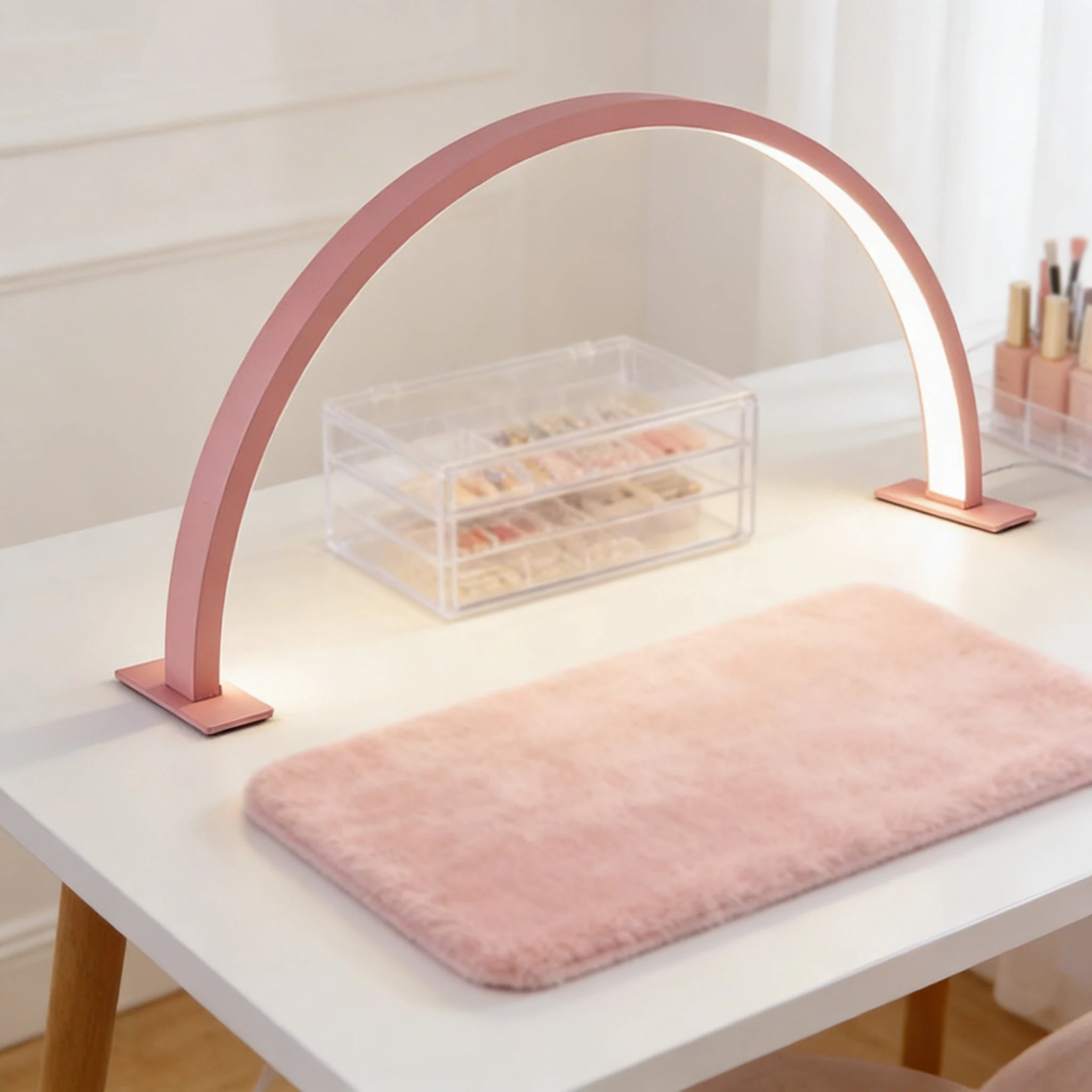 Pink Half-Moon LED Nail Desk Lamp – Professional Manicure & Beauty Salon Light
