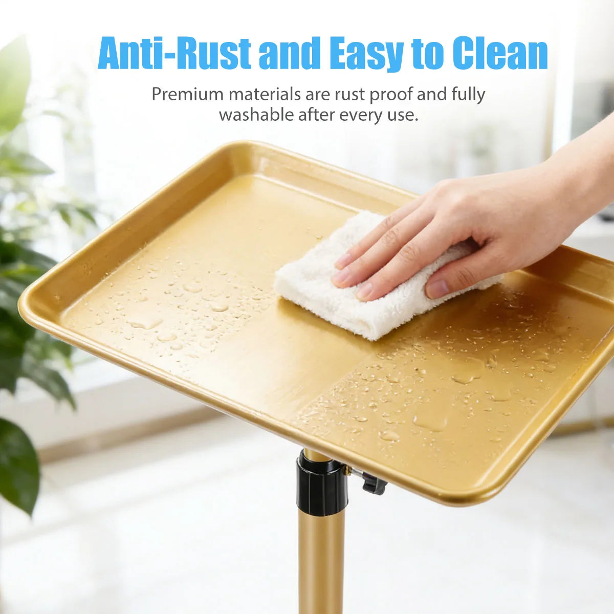 Professional Adjustable Beauty Salon Trolley with Aluminum Tray & Wheels – Gold