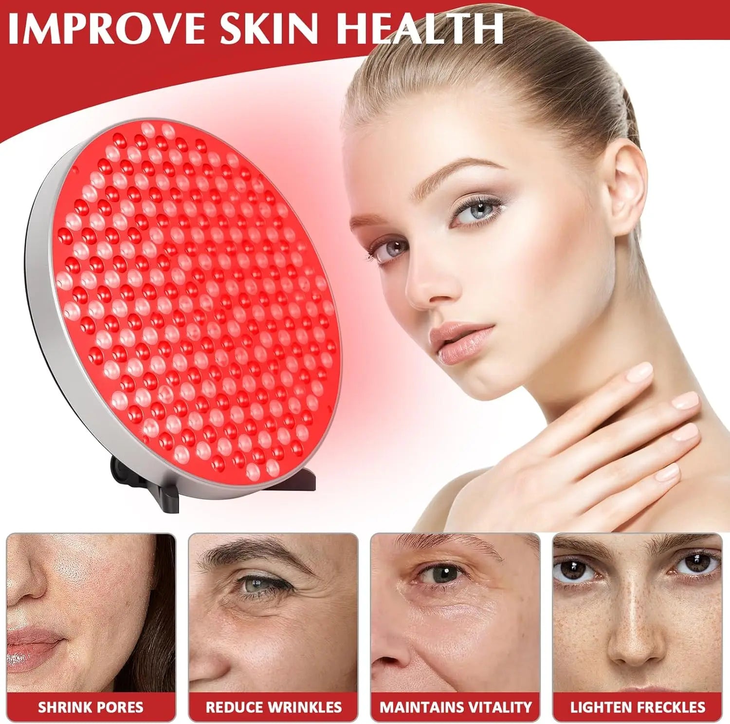 THEIA HaloLuxRed Professional Red Light Therapy Lamp – 660nm & 850nm Near Infrared LED Panel with Adjustable Stand