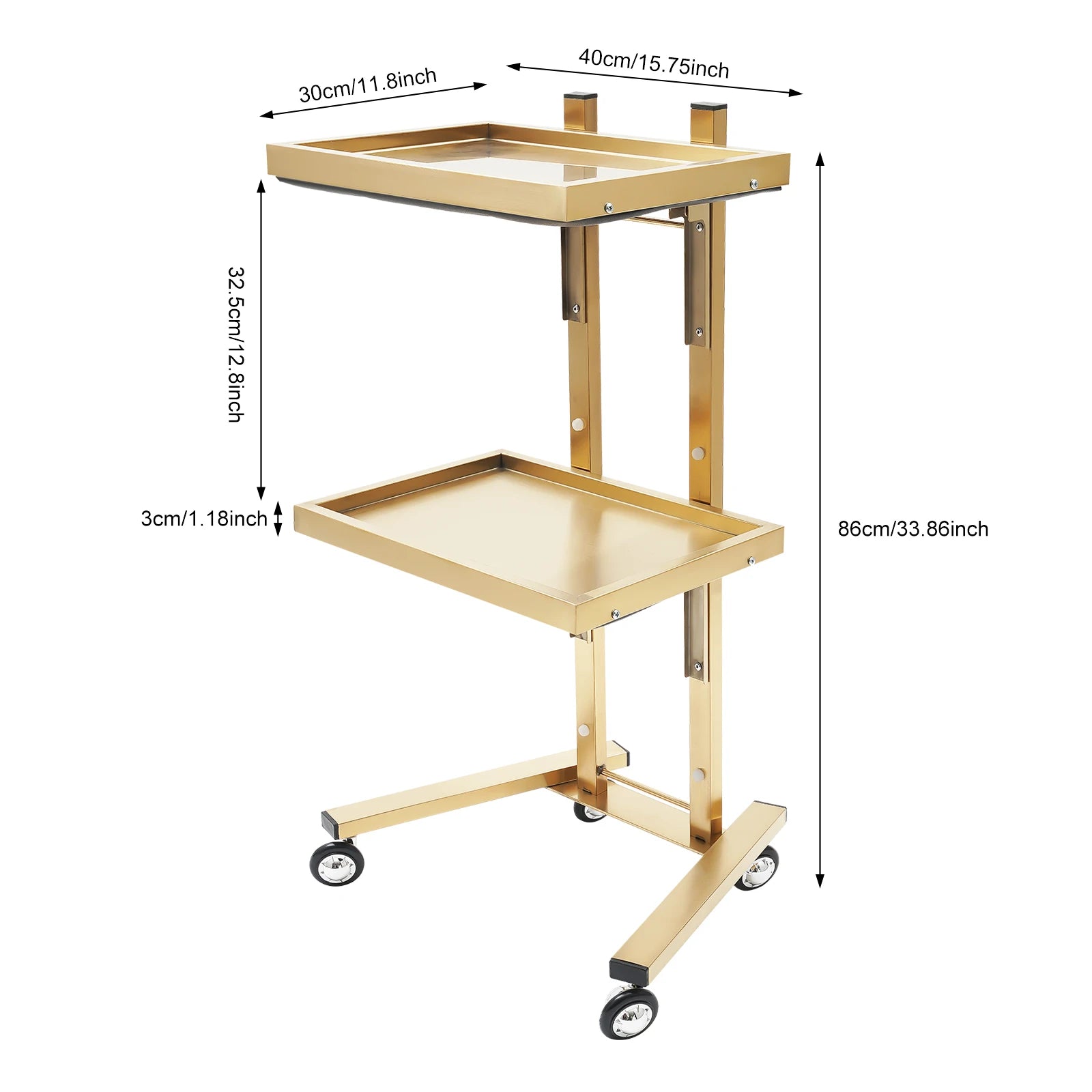 2-Tier Rolling Salon Trolley – Stainless Steel Beauty Cart with Wheels