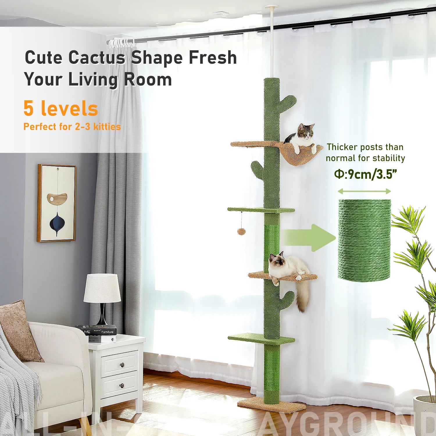 Cactus 5-Tier Floor-to-Ceiling Cat Tower