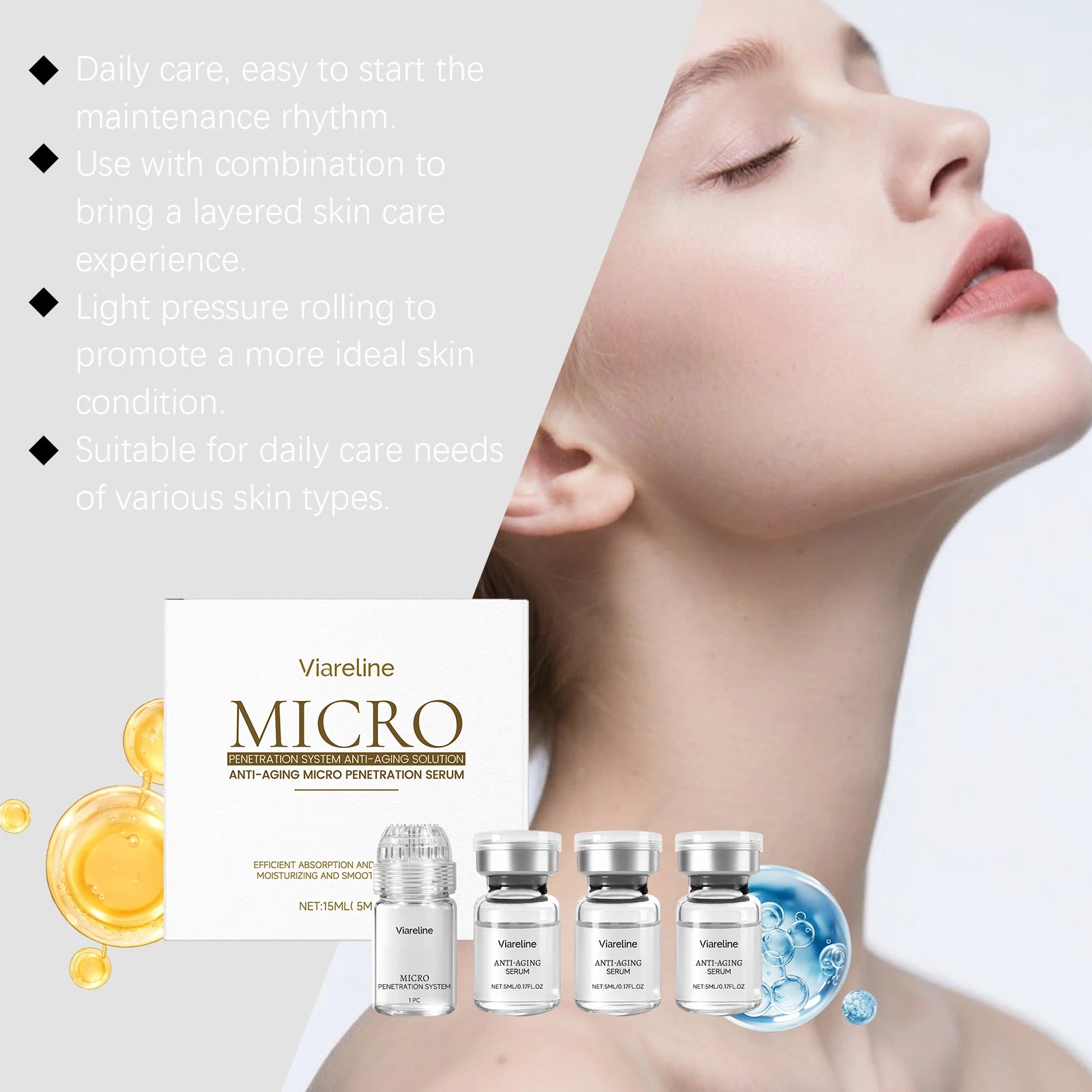 CollagenPeptide Micro-Roller Skin Renewal System – 0.25mm Acetyl Hexapeptide, Collagen & Hyaluronic Acid Facial Kit
