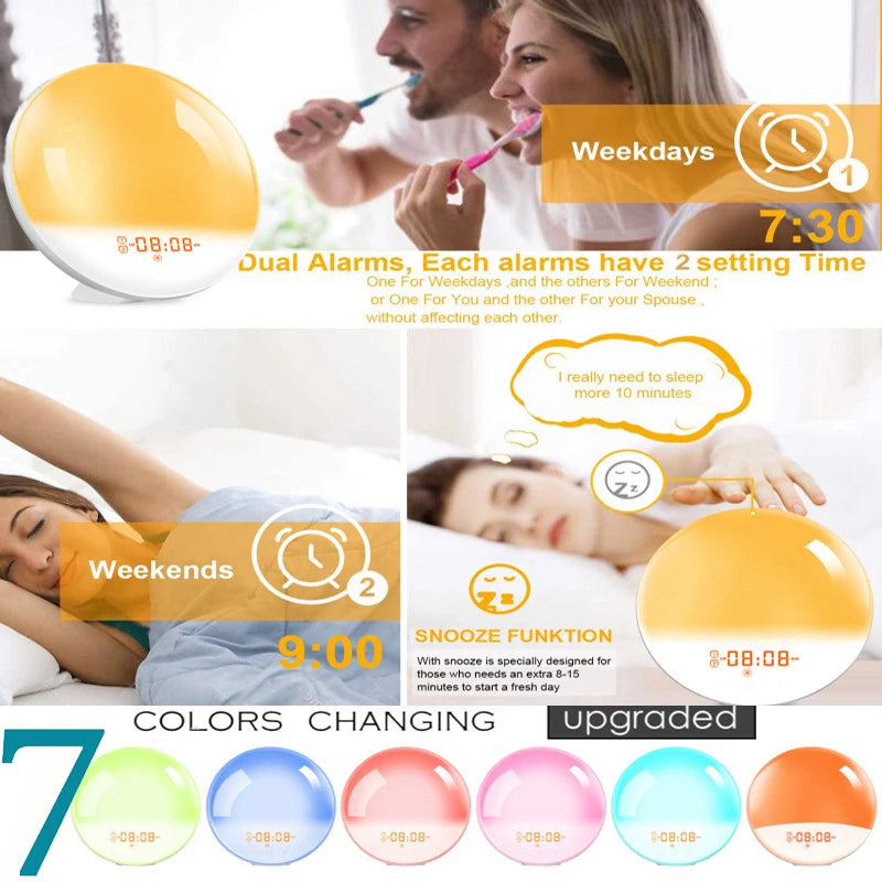 Theia Wake Up Light Alarm Clock with Sunrise/Sunset Simulation Dual Alarms FM Radio Nightlight 7 Colors Natural Sounds Snooze