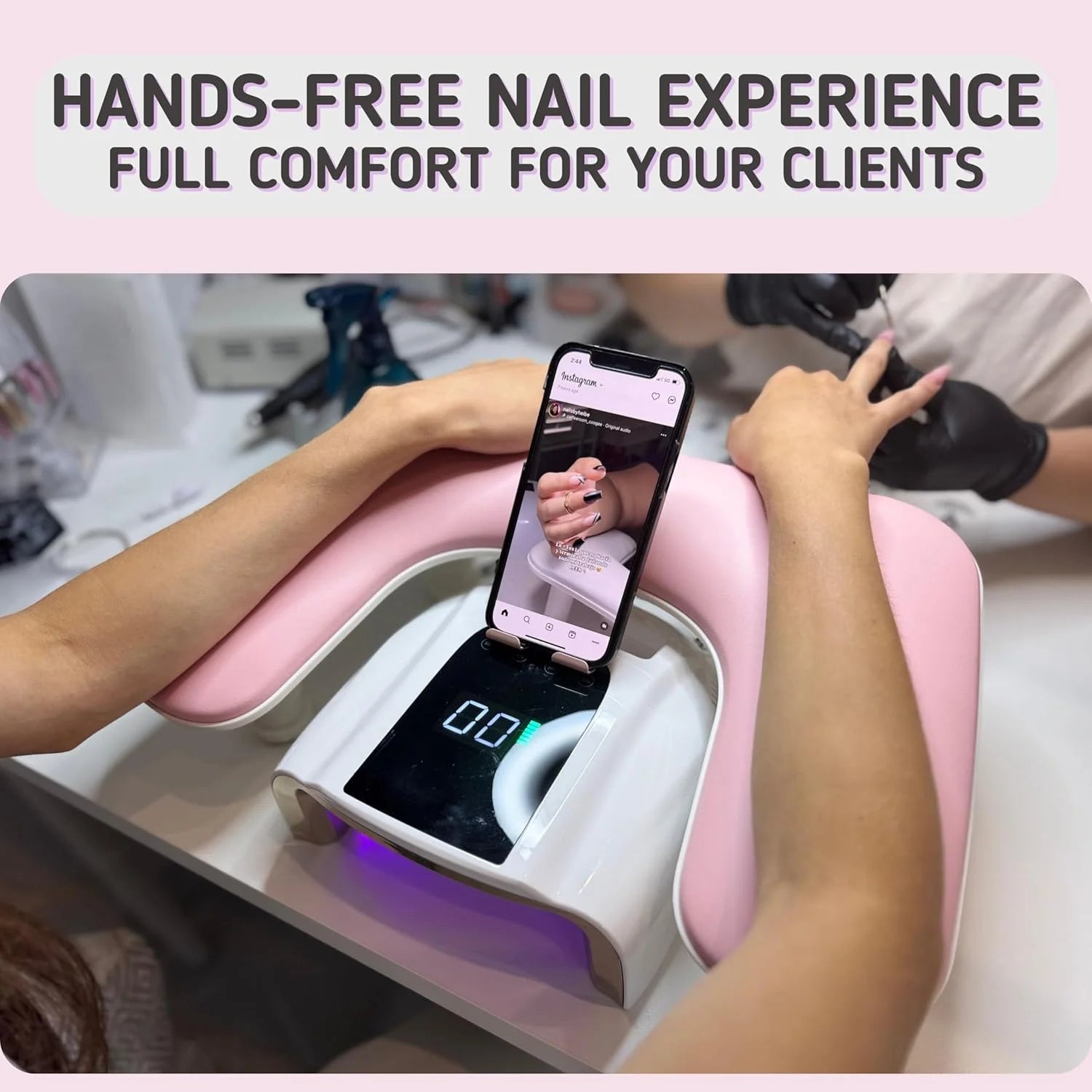 Adjustable U-Shaped Nail Arm Rest – Professional Manicure Hand Rest with Phone Holder