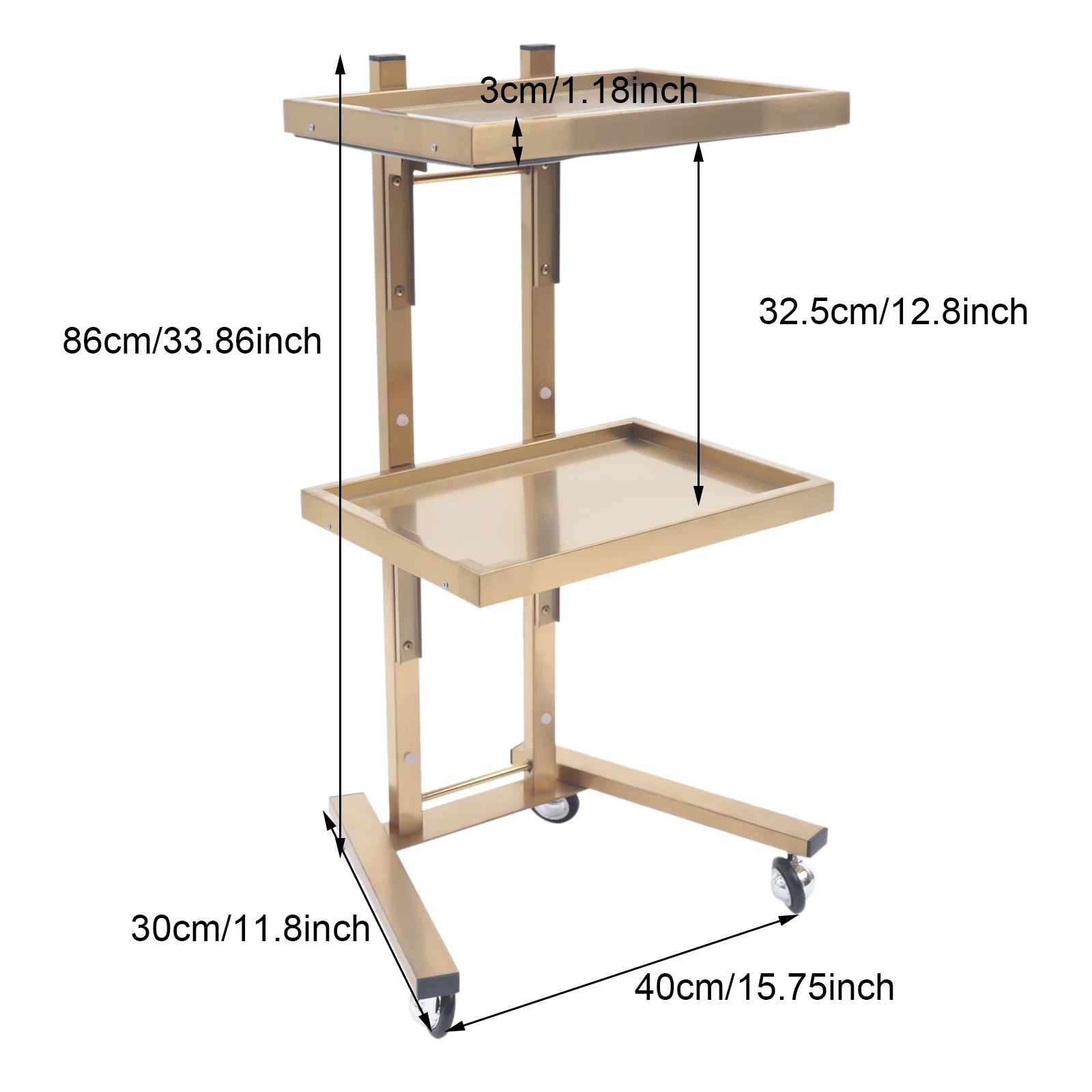 2-Tier Rolling Salon Trolley – Stainless Steel Beauty Cart with Wheels