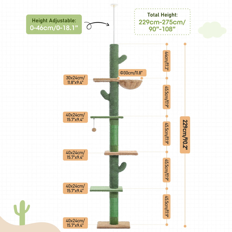 Cactus 5-Tier Floor-to-Ceiling Cat Tower