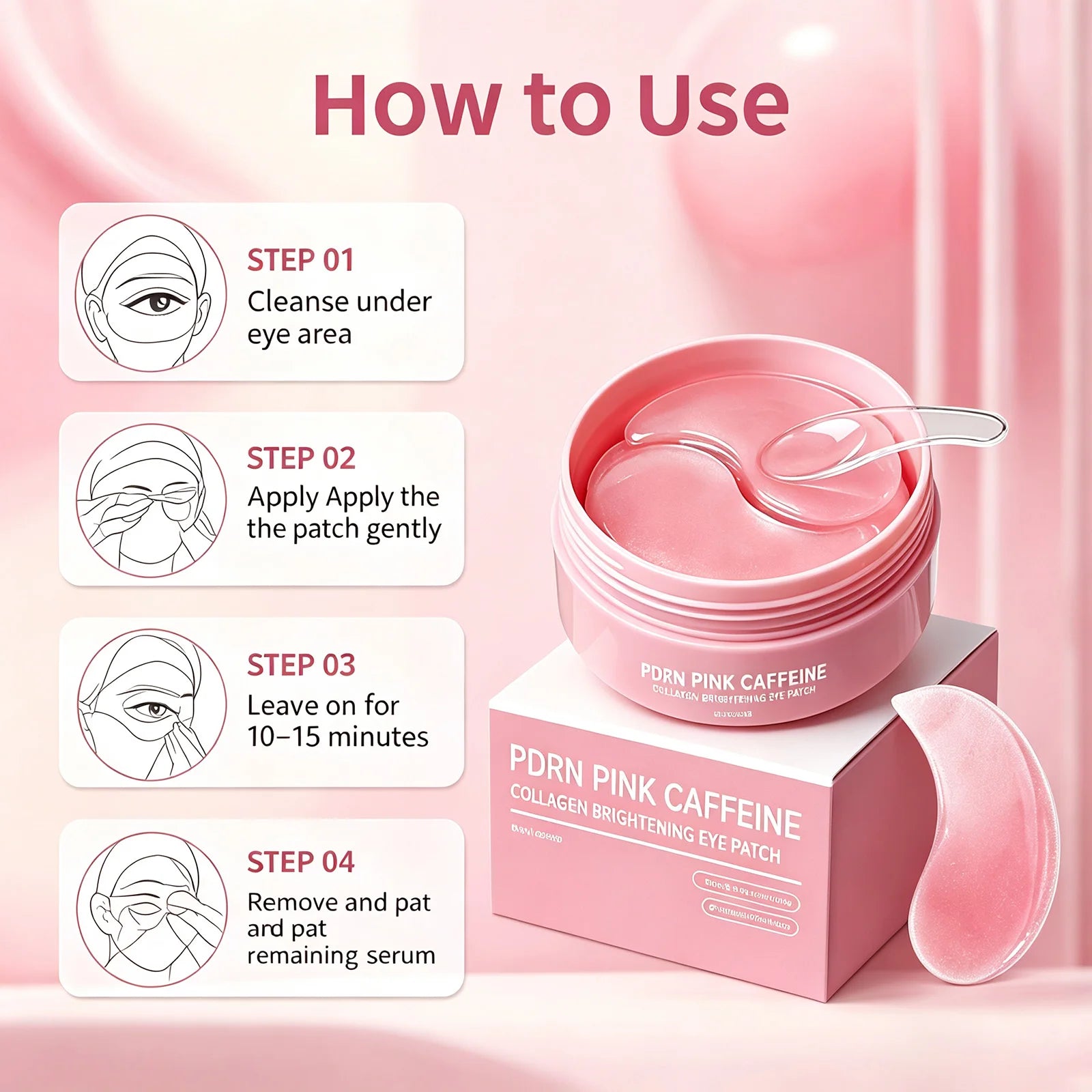 Caffeine Collagen Hydrogel Under Eye Patches – 60 Pieces / 30 Pairs – Pink