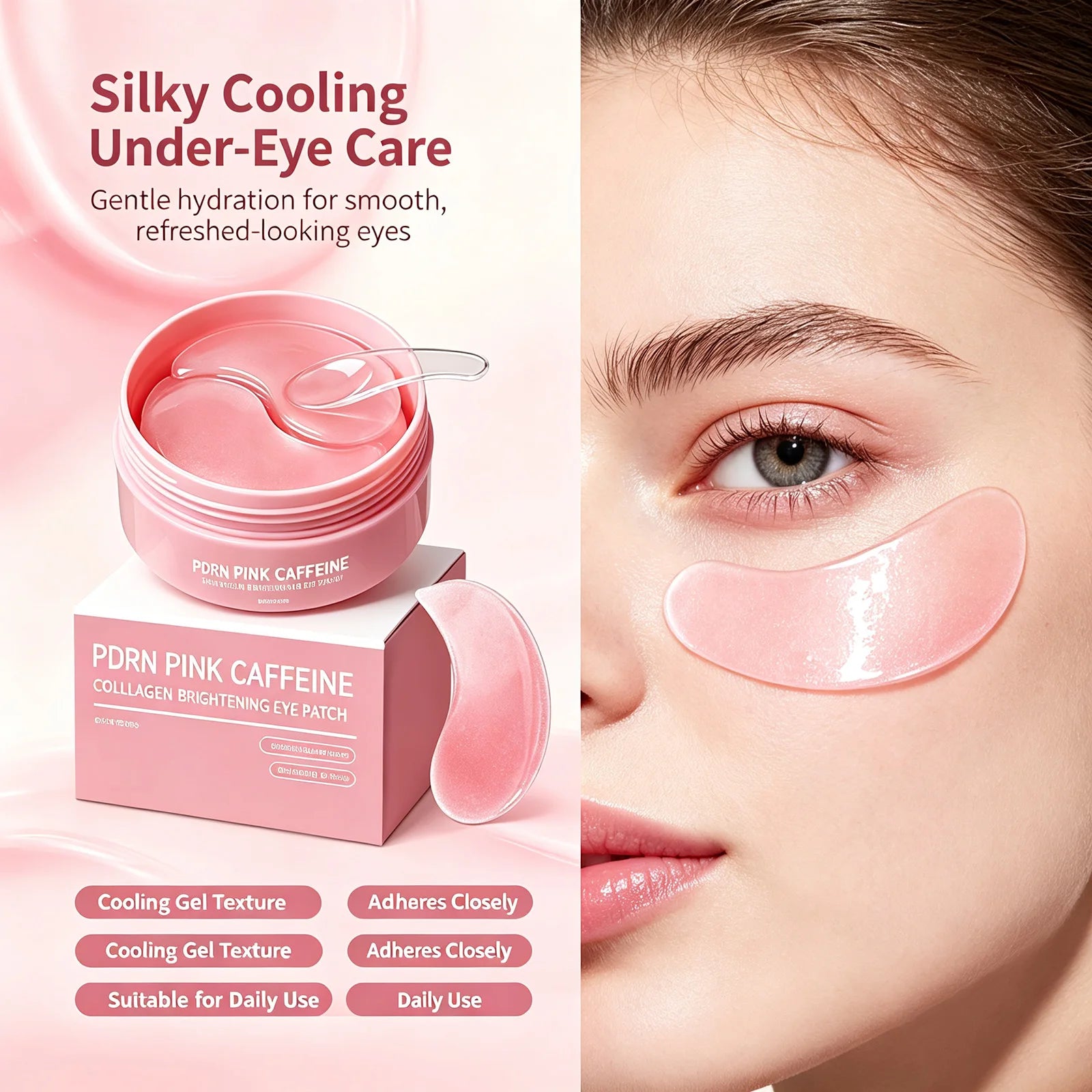 Caffeine Collagen Hydrogel Under Eye Patches – 60 Pieces / 30 Pairs – Pink