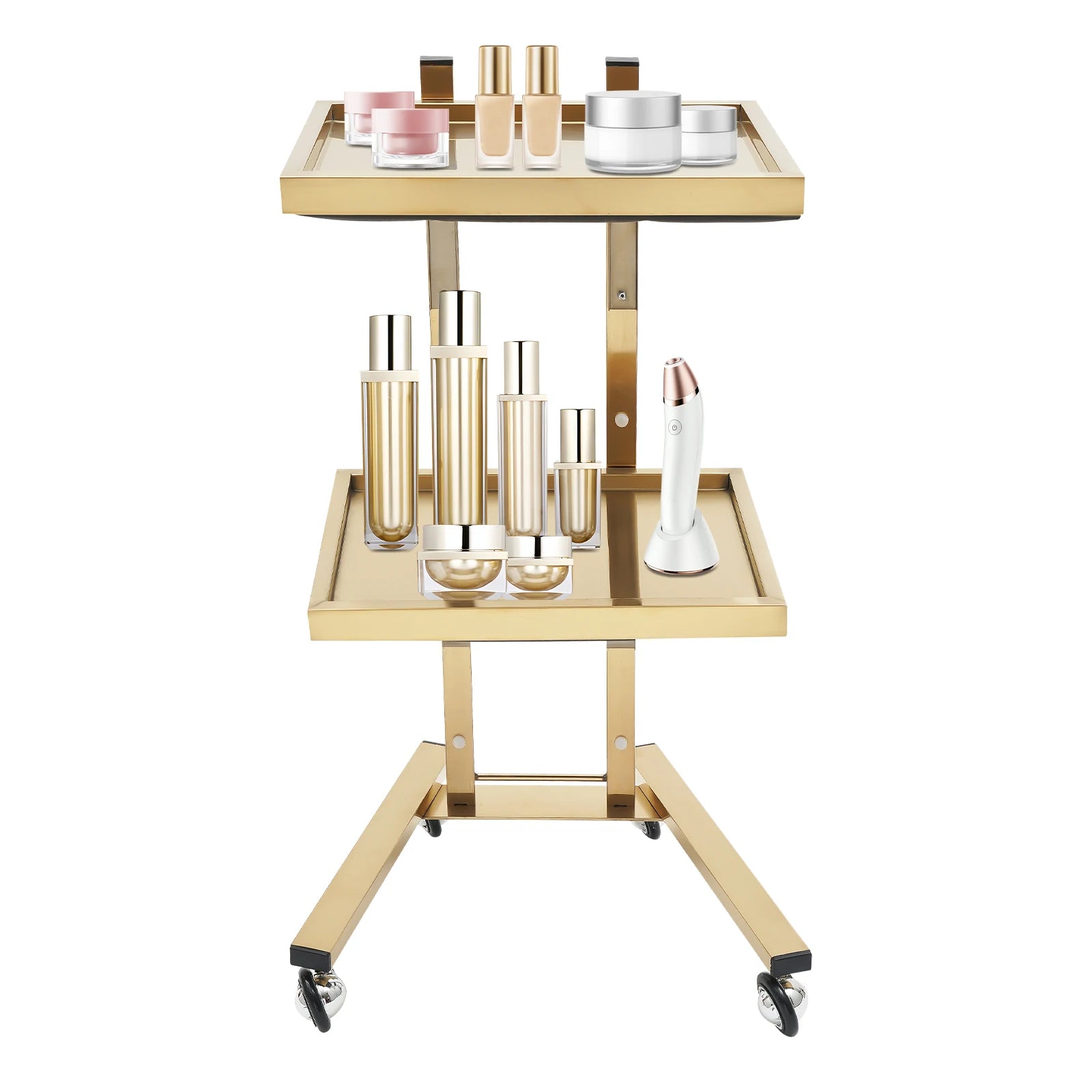 2-Tier Rolling Salon Trolley – Stainless Steel Beauty Cart with Wheels