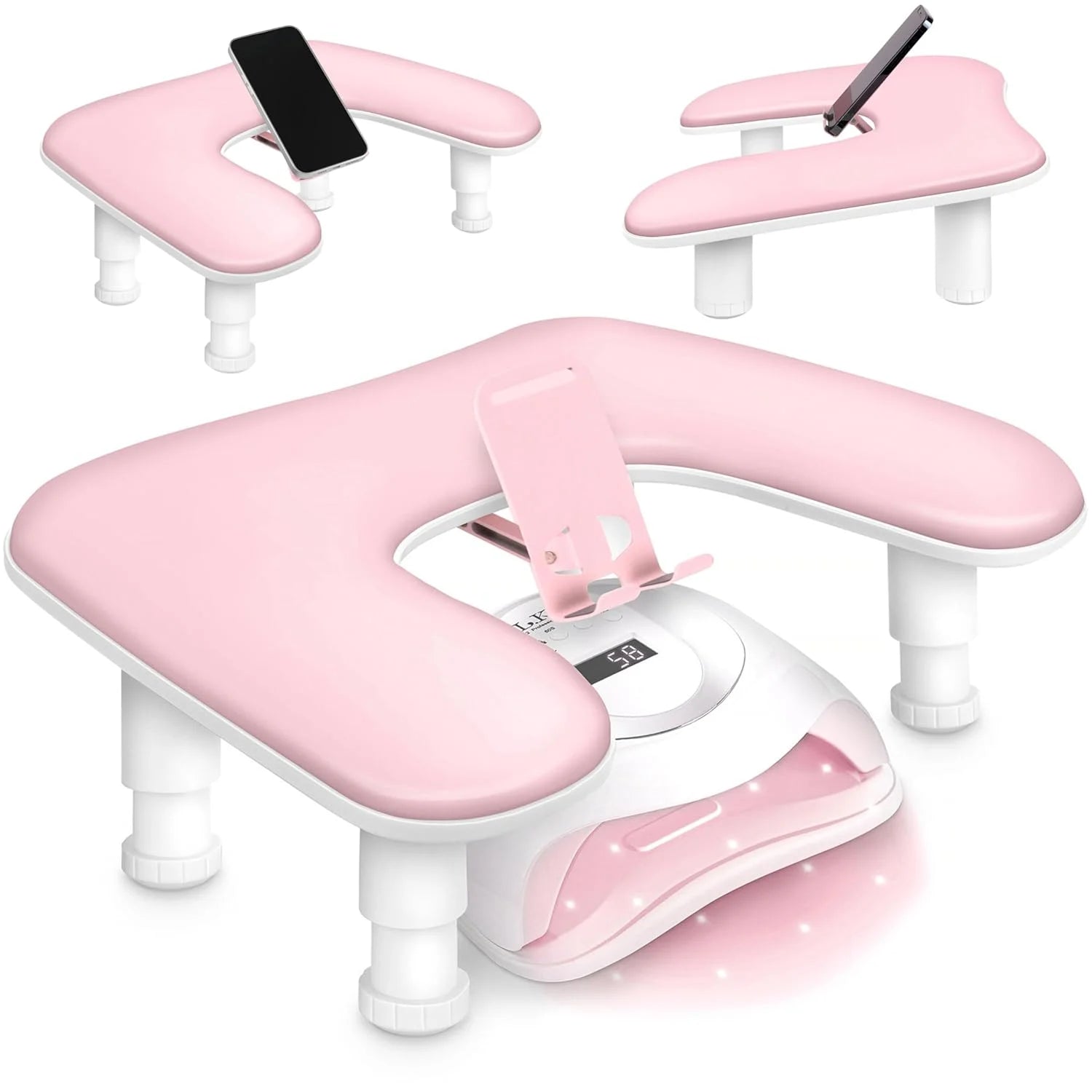 Adjustable U-Shaped Nail Arm Rest – Professional Manicure Hand Rest with Phone Holder