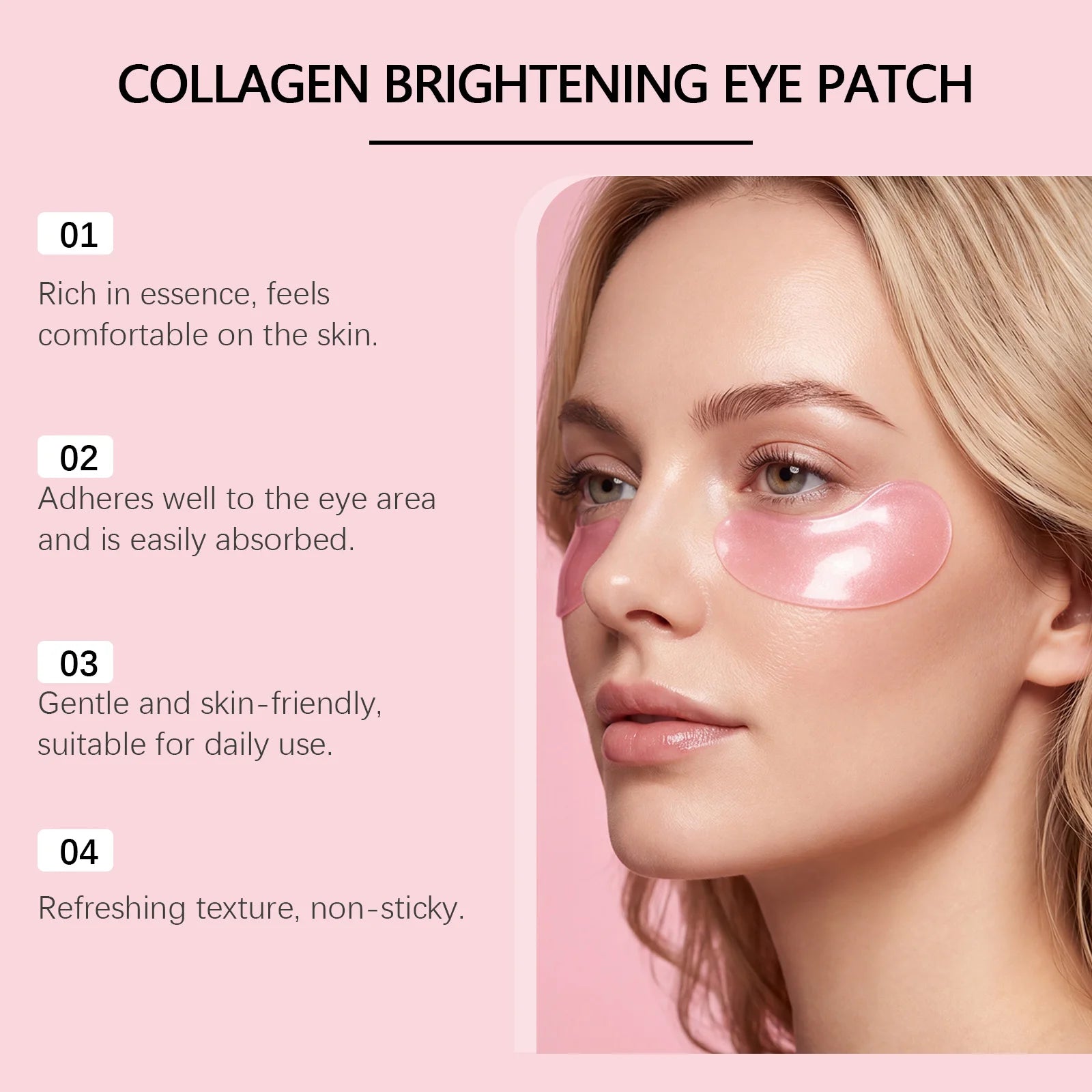 Caffeine Collagen Hydrogel Under Eye Patches – 60 Pieces / 30 Pairs – Pink