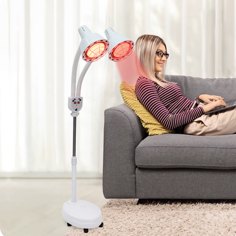 Dual-Head Infrared Heat Therapy Lamp with Adjustable Floor Stand