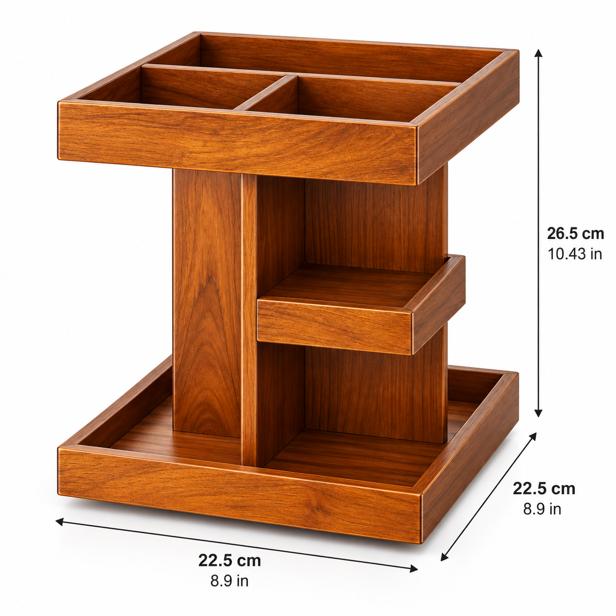Luxury 360° Rotating Wooden Makeup Organizer – 3-Tier Skincare & Cosmetic Storage Stand
