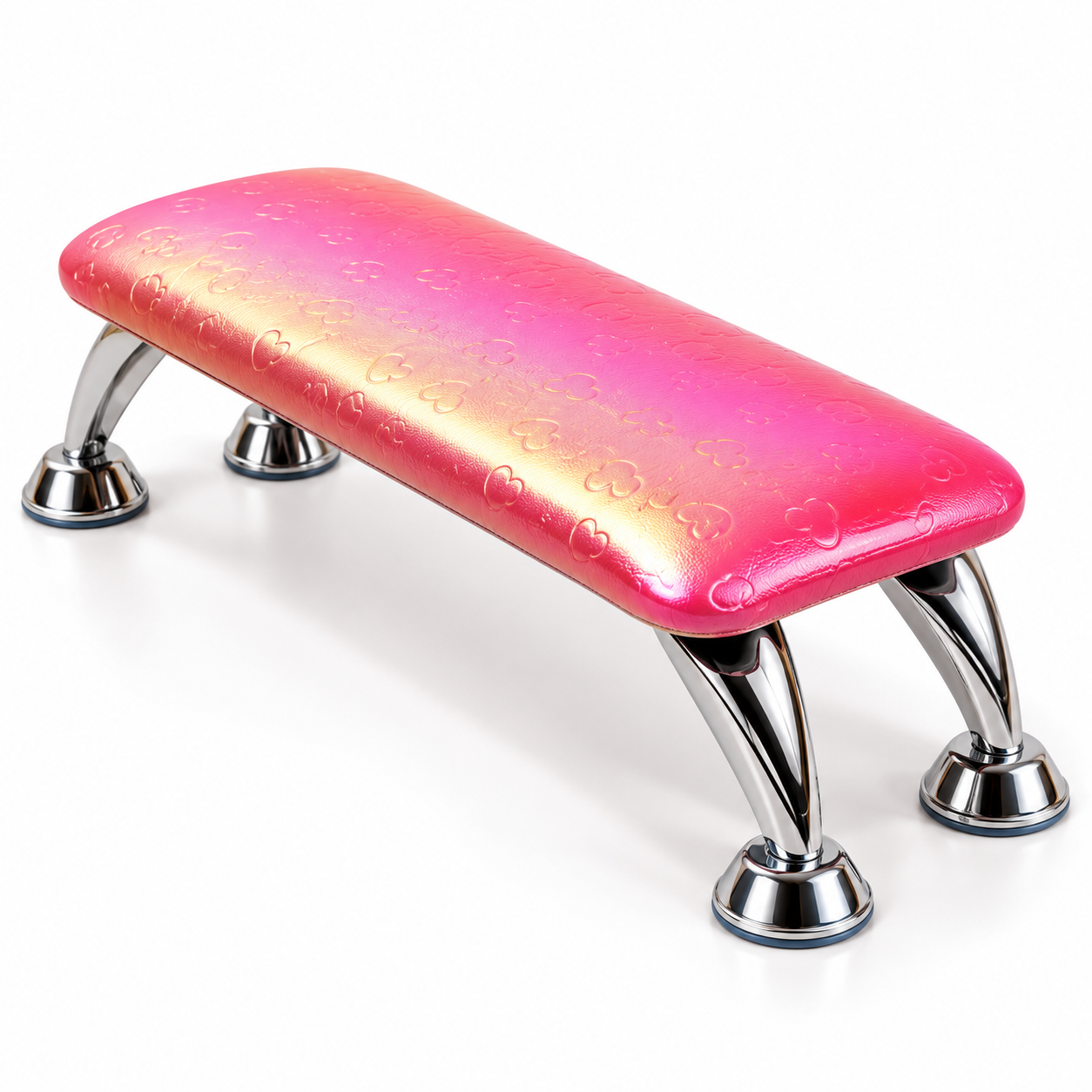 Manicure Armrest – Pink Heart Pattern Nail Hand Rest with Chrome Metal Legs
