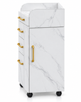Professional Salon Storage Trolley – Marble-Style Beauty Cabinet with 4 Drawers & Gold Handles