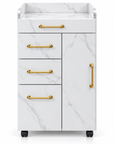 Professional Salon Storage Trolley – Marble-Style Beauty Cabinet with 4 Drawers & Gold Handles
