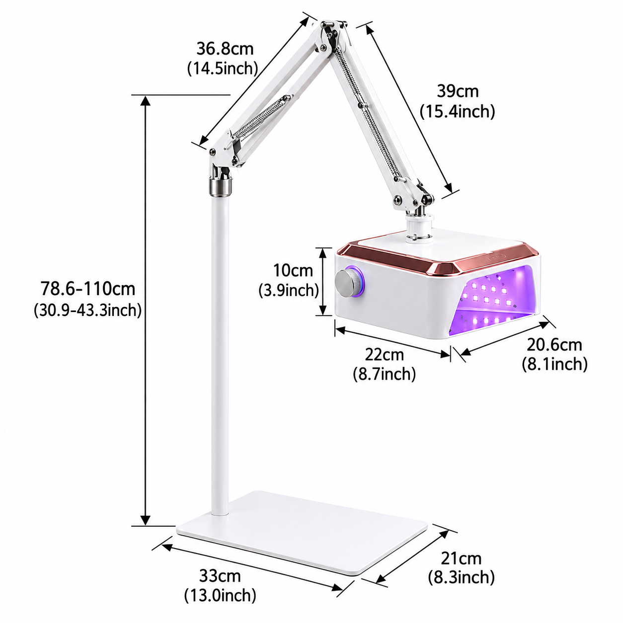 54W Cordless UV LED Nail Lamp with Adjustable Floor Stand – 360° Rotating for Manicure & Pedicure