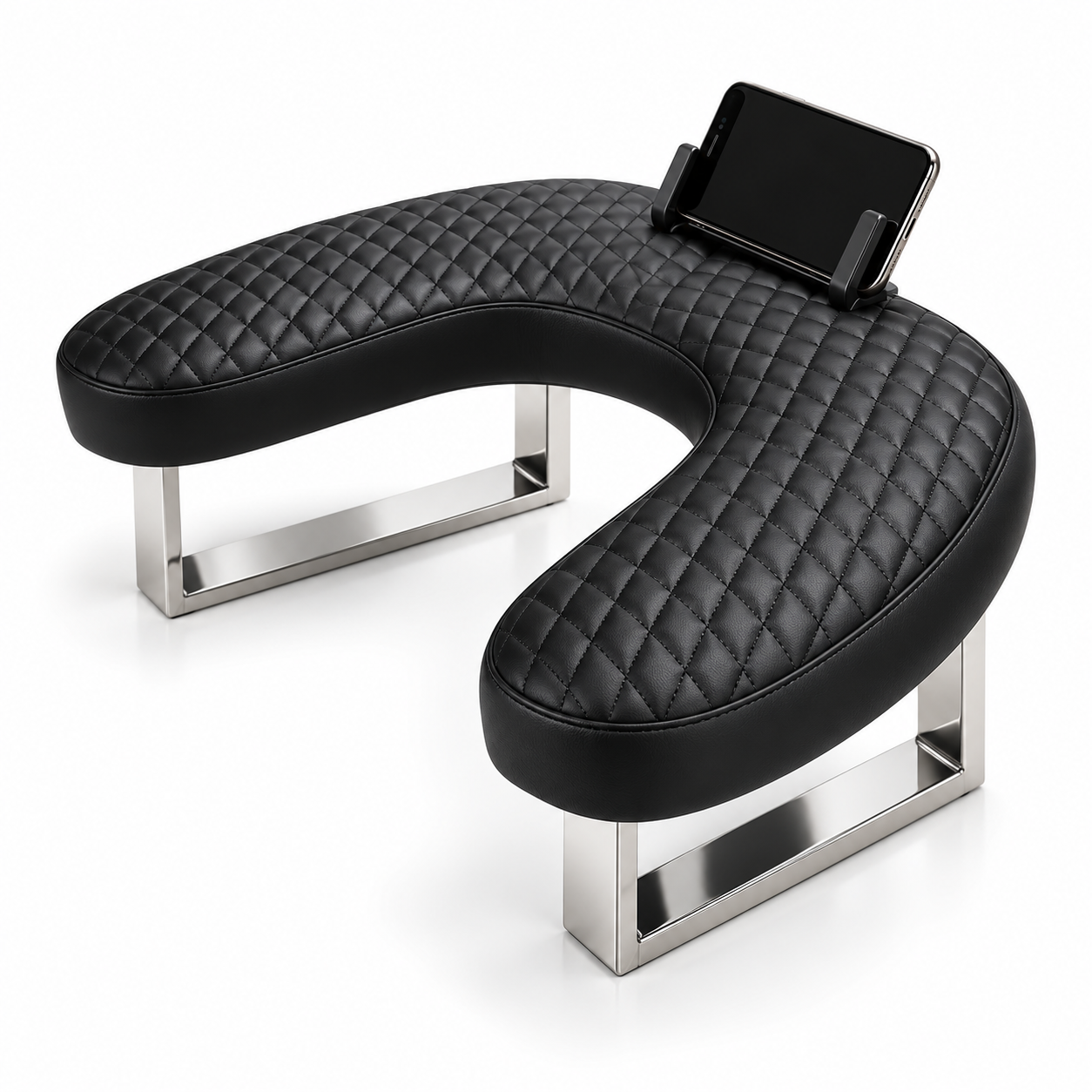 Professional U-Shaped Manicure Armrest with Phone Holder – Quilted Nail Hand Rest with Stainless Steel Stand