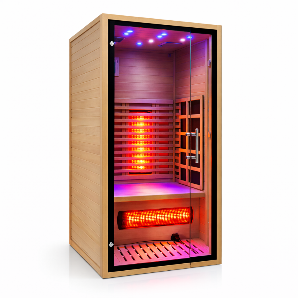 1-Person Indoor Red Light Therapy Sauna Room for Home Use – Full Spectrum Infrared Sauna with Tempered Glass