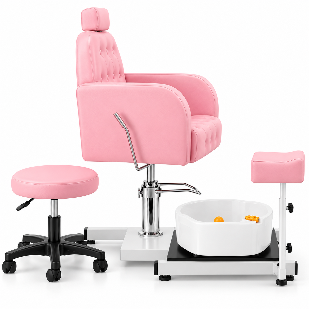 Professional 360° Pedicure Spa Chair with Foot Bath Basin, Adjustable Footrest & Salon Stool