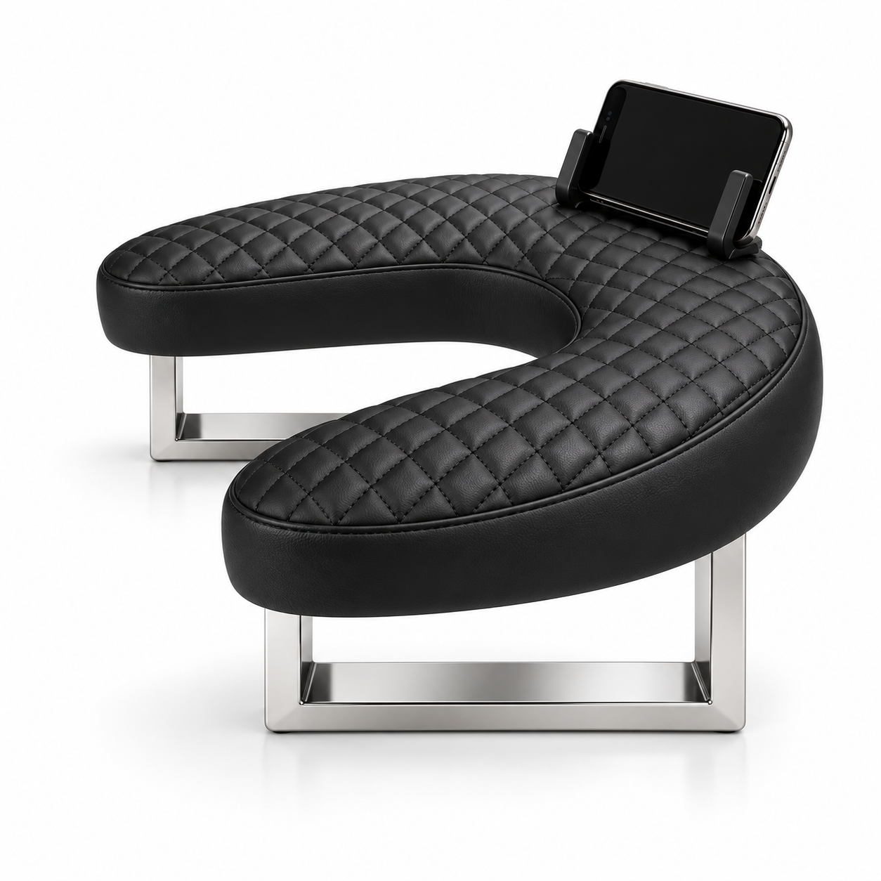 Professional U-Shaped Manicure Armrest with Phone Holder – Quilted Nail Hand Rest with Stainless Steel Stand