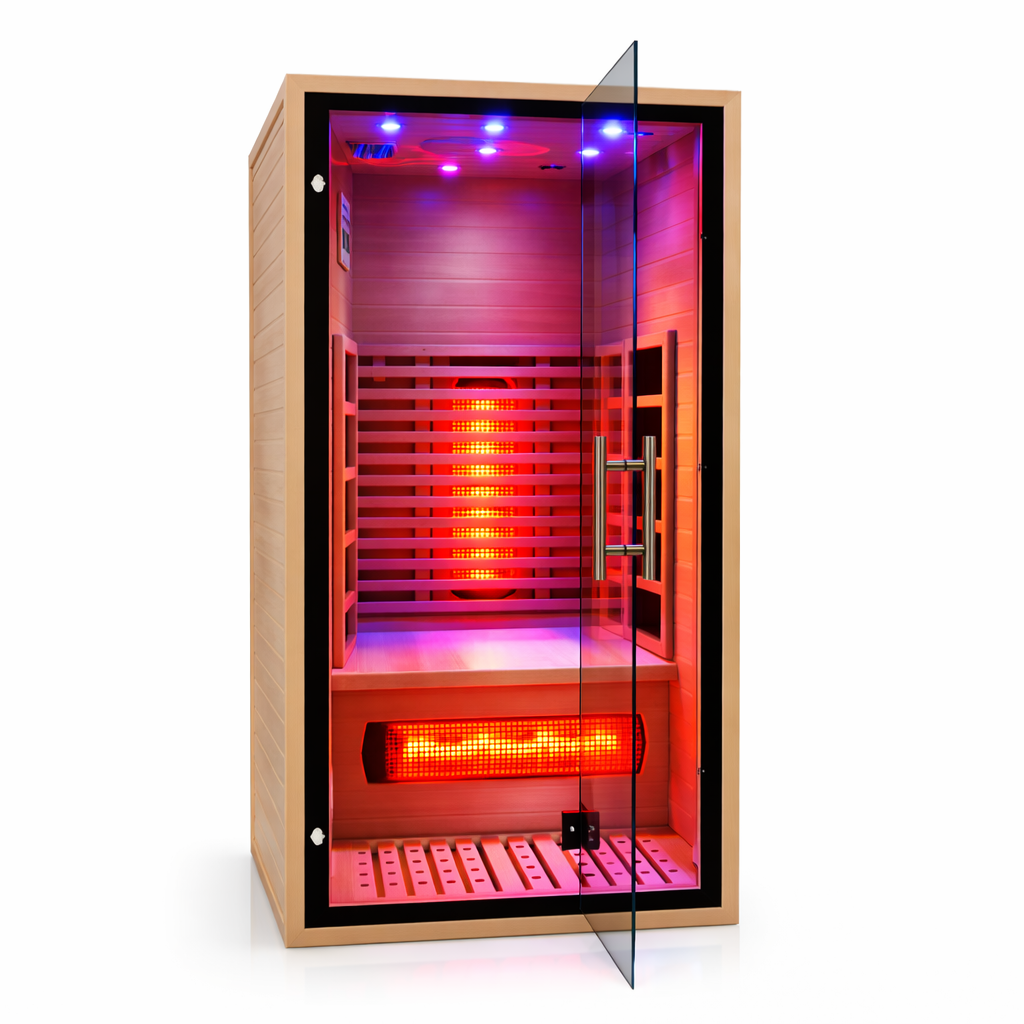 1-Person Indoor Red Light Therapy Sauna Room for Home Use – Full Spectrum Infrared Sauna with Tempered Glass
