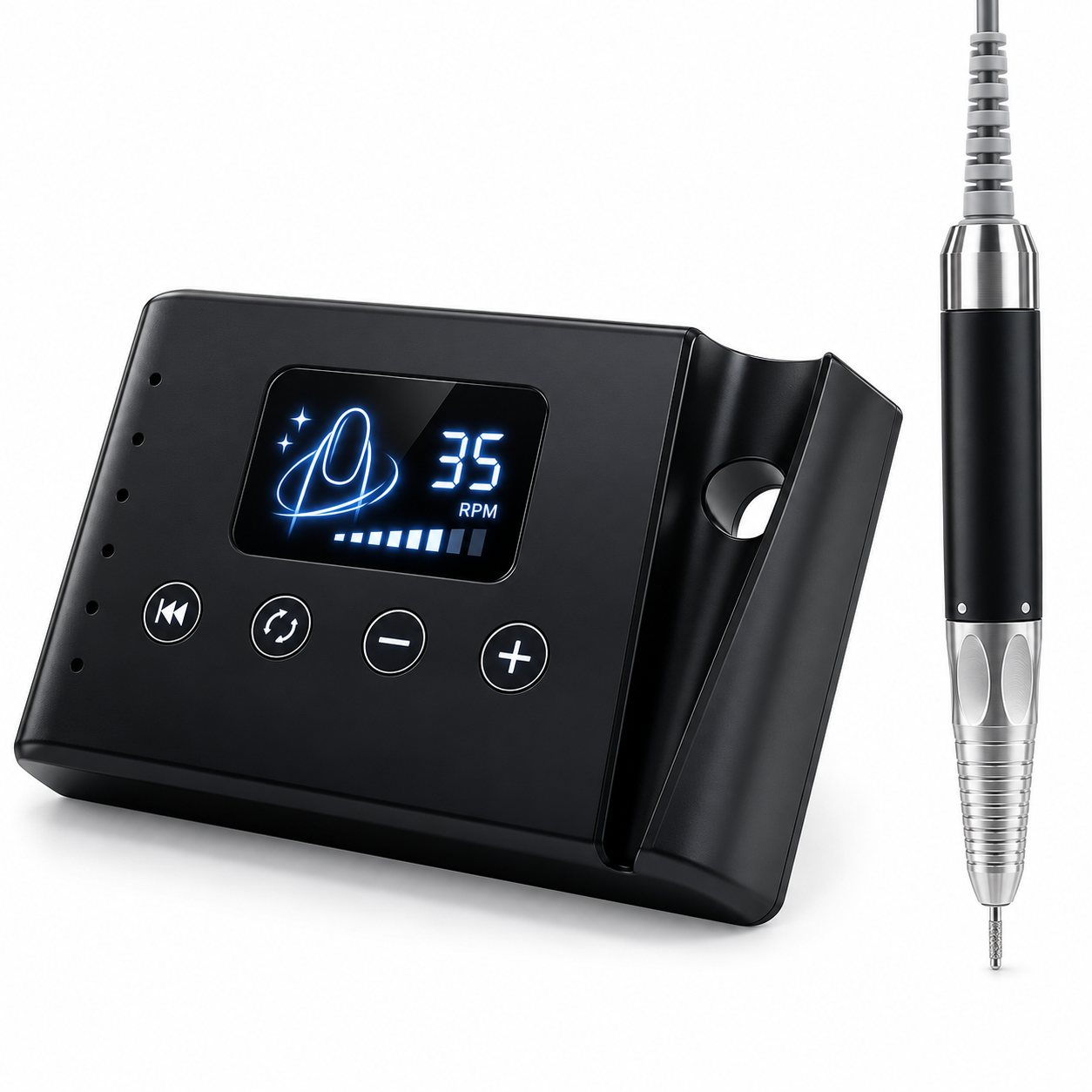 Professional 35,000 RPM Brushless Electric Nail Drill Machine with Digital Display, Rechargeable Battery and Nail Bit Set