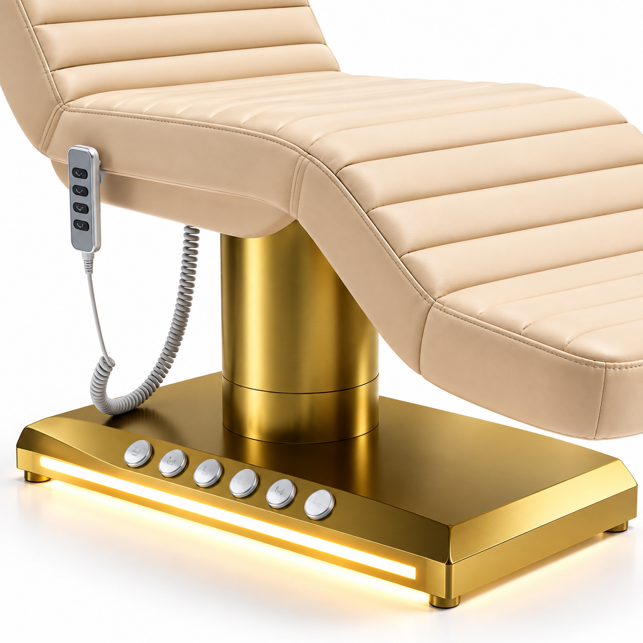Professional Electric Facial Treatment Bed – 3-Motor Adjustable Beauty Bed with Foot Control, Remote Control & LED Gold Base