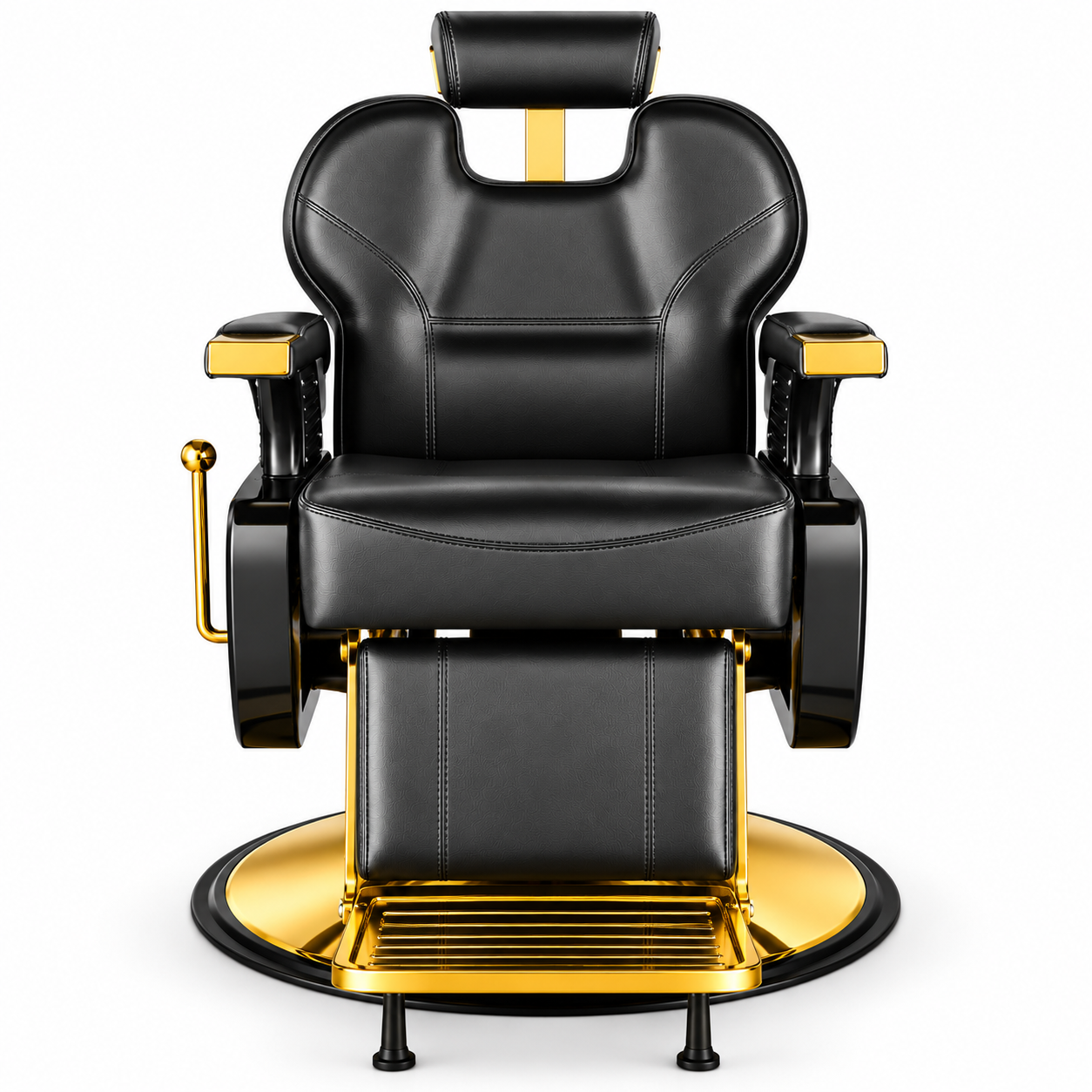 Luxury Black & Gold Hydraulic Barber Chair – Reclining Professional Salon Chair with Adjustable Headrest & Footrest