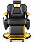 Luxury Black & Gold Hydraulic Barber Chair – Reclining Professional Salon Chair with Adjustable Headrest & Footrest