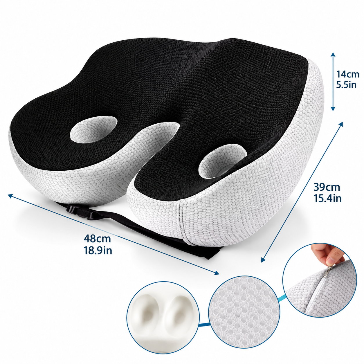 Ergonomic Memory Foam Seat Cushion with Coccyx Cutout – Chair Pillow