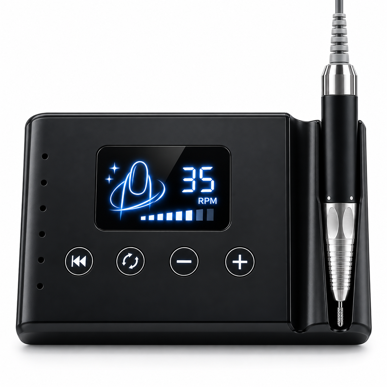 Professional 35,000 RPM Brushless Electric Nail Drill Machine with Digital Display, Rechargeable Battery and Nail Bit Set